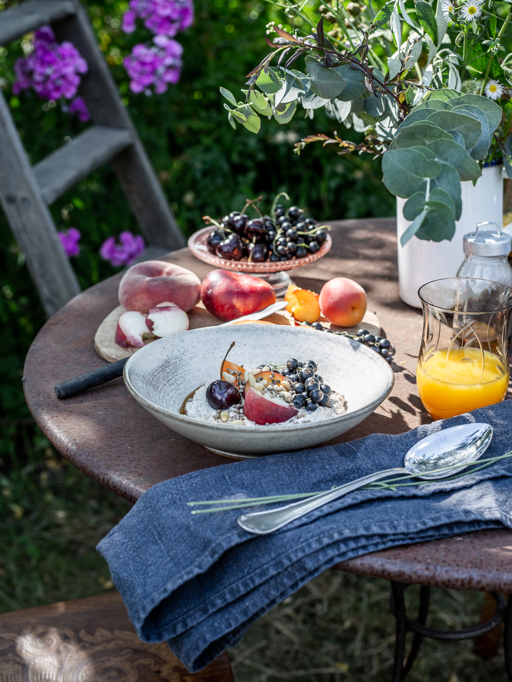 porridge, summer, breakfast, garden, fruit