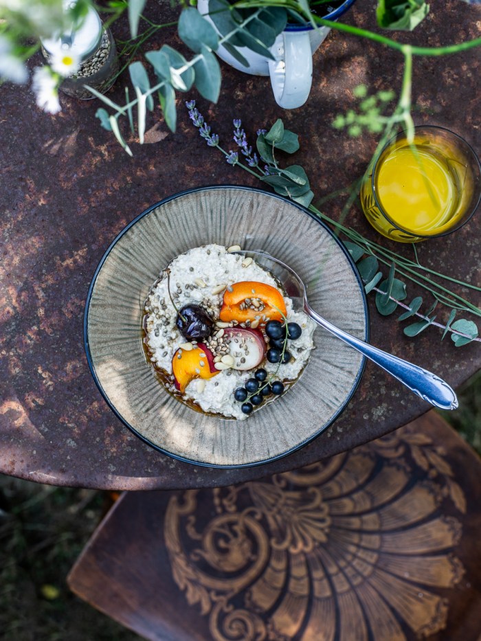 porridge, summer, breakfast, garden, fruit