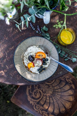 porridge, summer, breakfast, garden, fruit