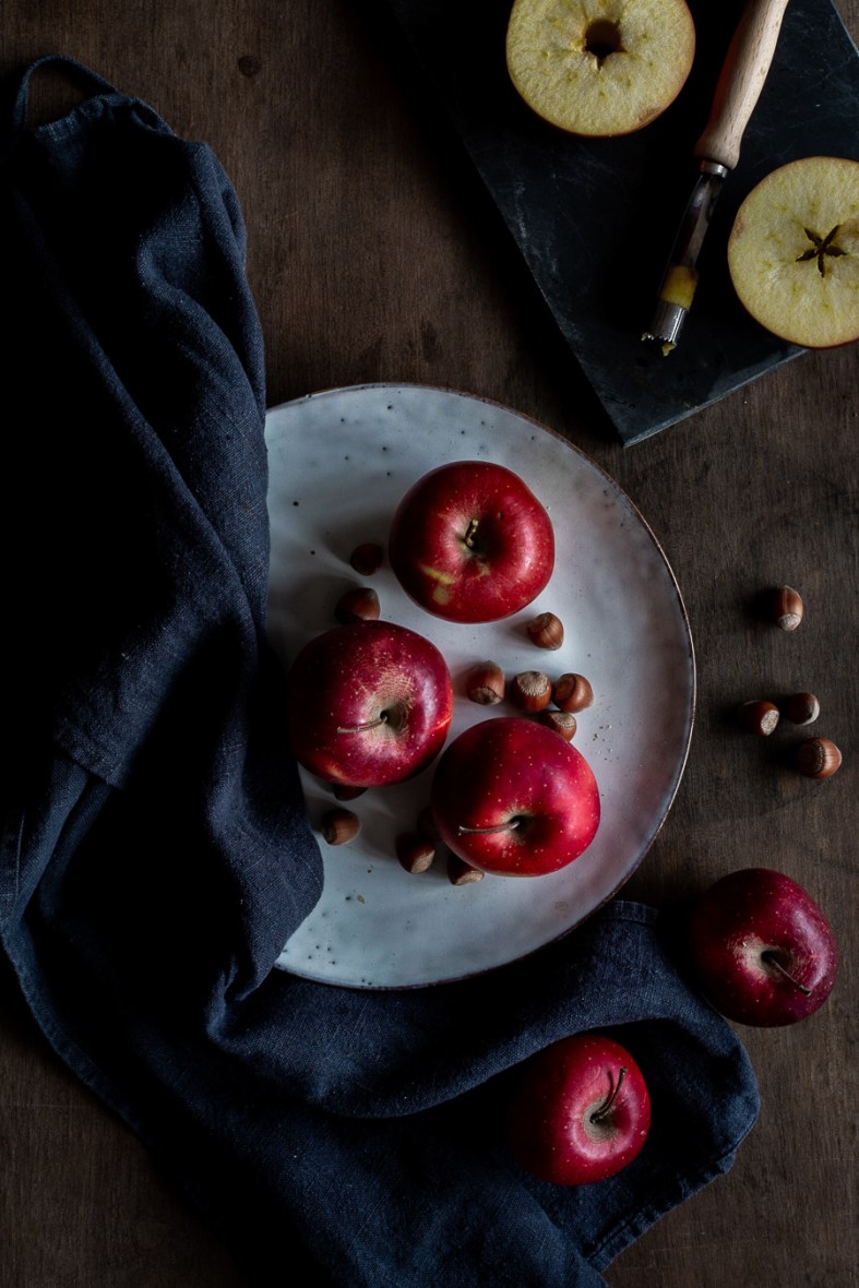 apples, plate, cutter