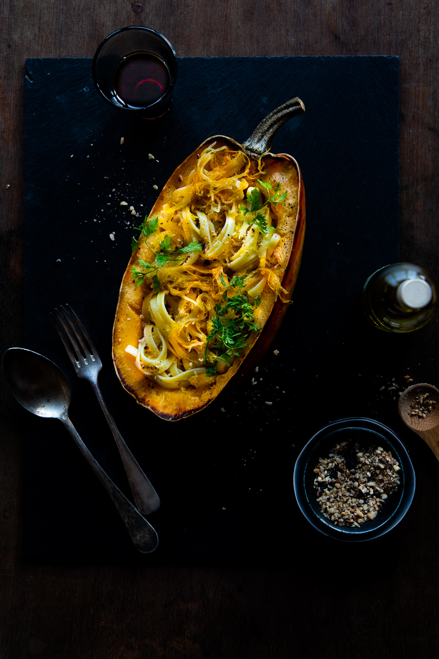 spaghetti squash, spaghettikuerbis, pasta, gefuellt